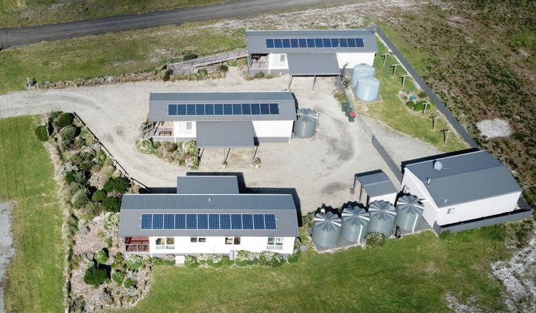 Aerial view of a King Island property with rooftop solar