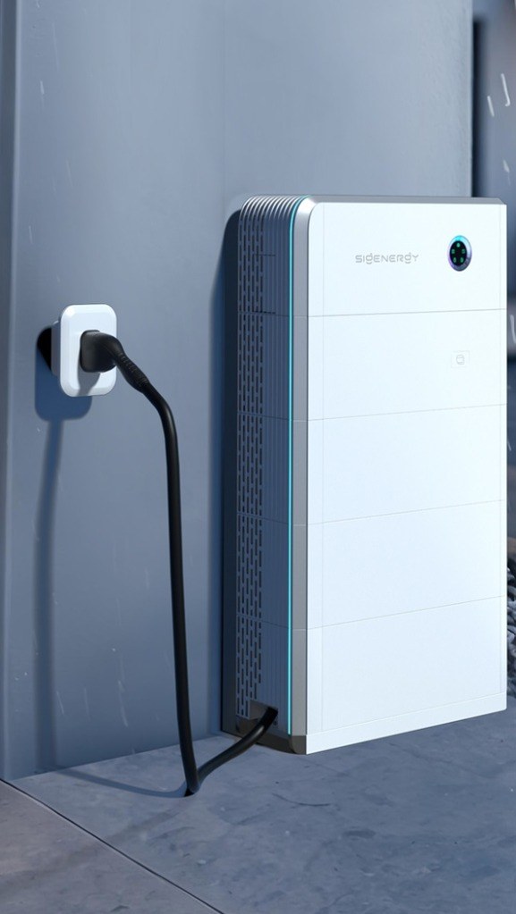 SigenStor EV DC unit mounted on a wall, connected to a power outlet