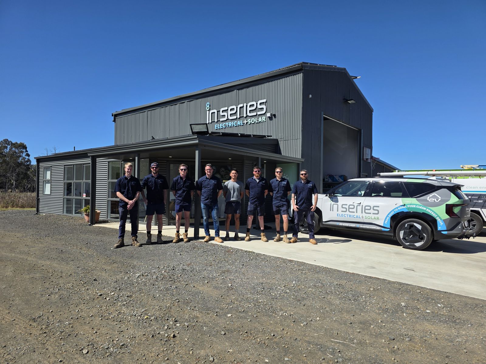 The In Series crew standing outside the Launceston workshop